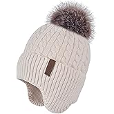 FENELY Women's Knitted Warm Beanie Winter Hat, Warm Chunky Snow Hat with Pompom