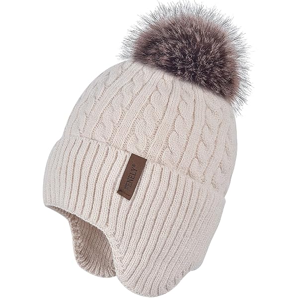 Wholesale Leopard Fur Pom-Pom Beanies - Winter Warm Long Knit Thick Ribbed Cuffed Soft Ladies