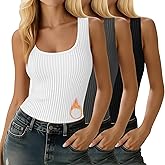 Oakgarden 3 Pack Women's Thermal Tank Tops Ribbed Scoop Neck Cotton Sleeveless Undershirts Fleece Lined Camisole Base Layer