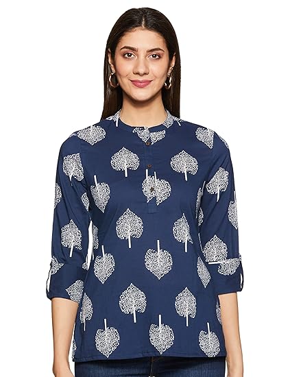 Women's cotton short Kurti (SS20MYXCORE22_Blue Leaf_Medium)