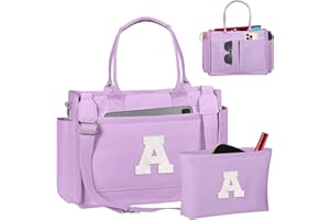 Freesya Christmas Gifts for Women Teen Girls, Initial Tote Bag with Zipper, Letter Canvas Tote Purse for College Work Laptop