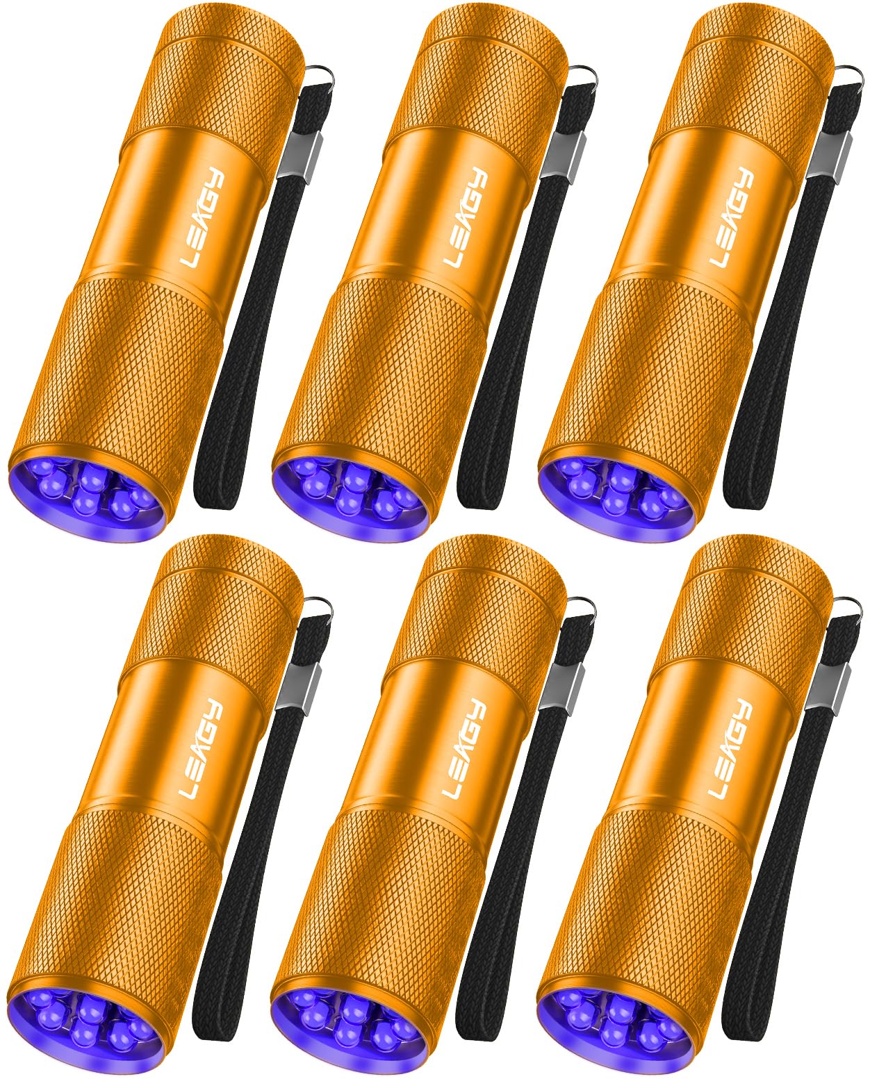 LEAGY 6 Pack UV Ultra Violet Blacklight 9 LED Flashlight Torch Light Outdoors Etc (Gold)