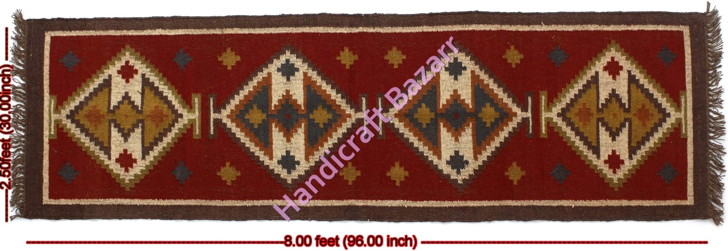 Indian 2.5x8' Handwoven Jute Runner Set Kilim Pray Mat Living Room Decorative Rug Meditation Throw Indian Ethnic Floor Mat Kilim Floor Carpet Jute Living Room Dari Traditional Woven Rug Pad Yoga Mat