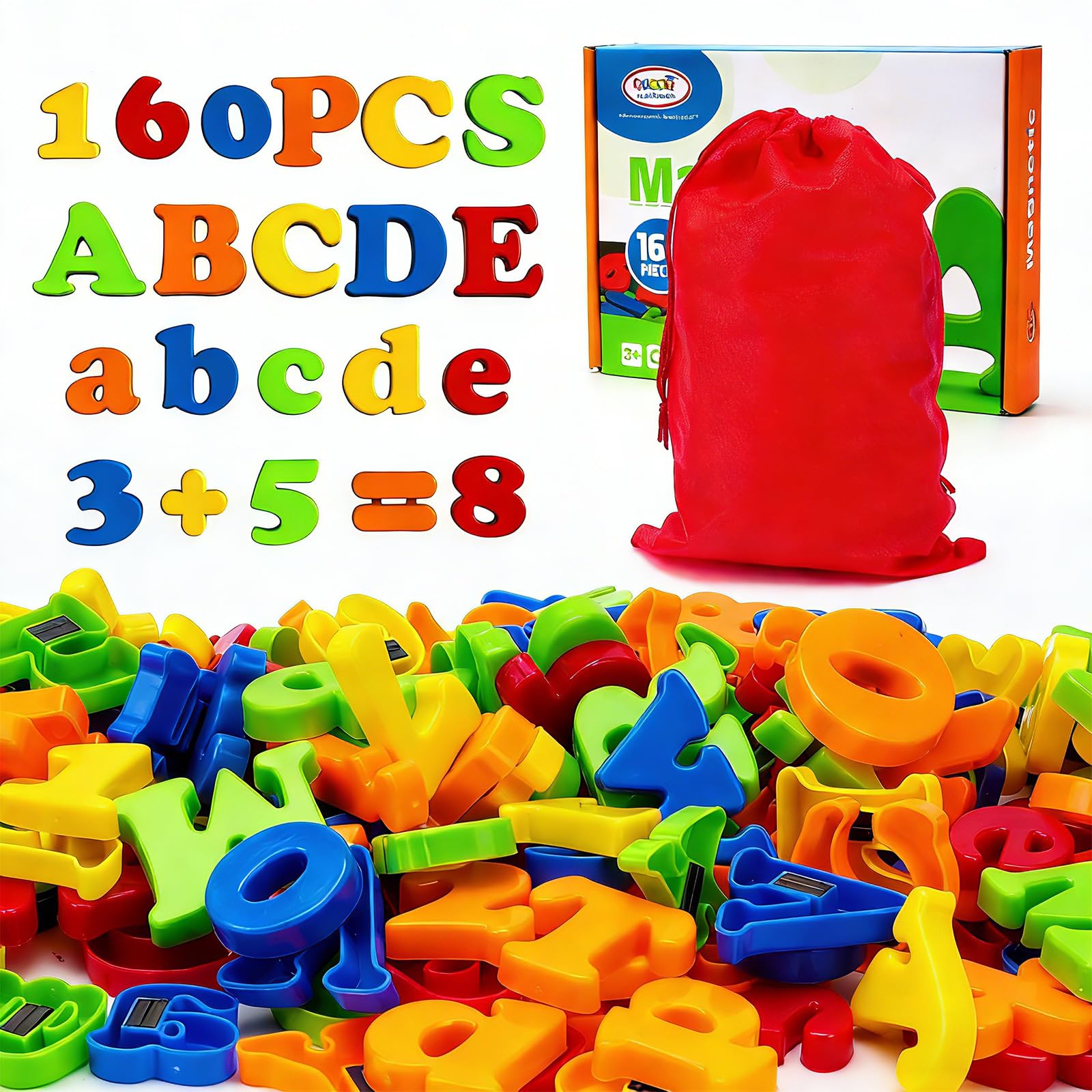 BunnyJOY 160PCS Magnetic Letters and Numbers for Kids, Math Symbols A-Z Alphabet Fridge Magnets Educational Toy for Toddlers Preschool Learning, Spelling, Counting