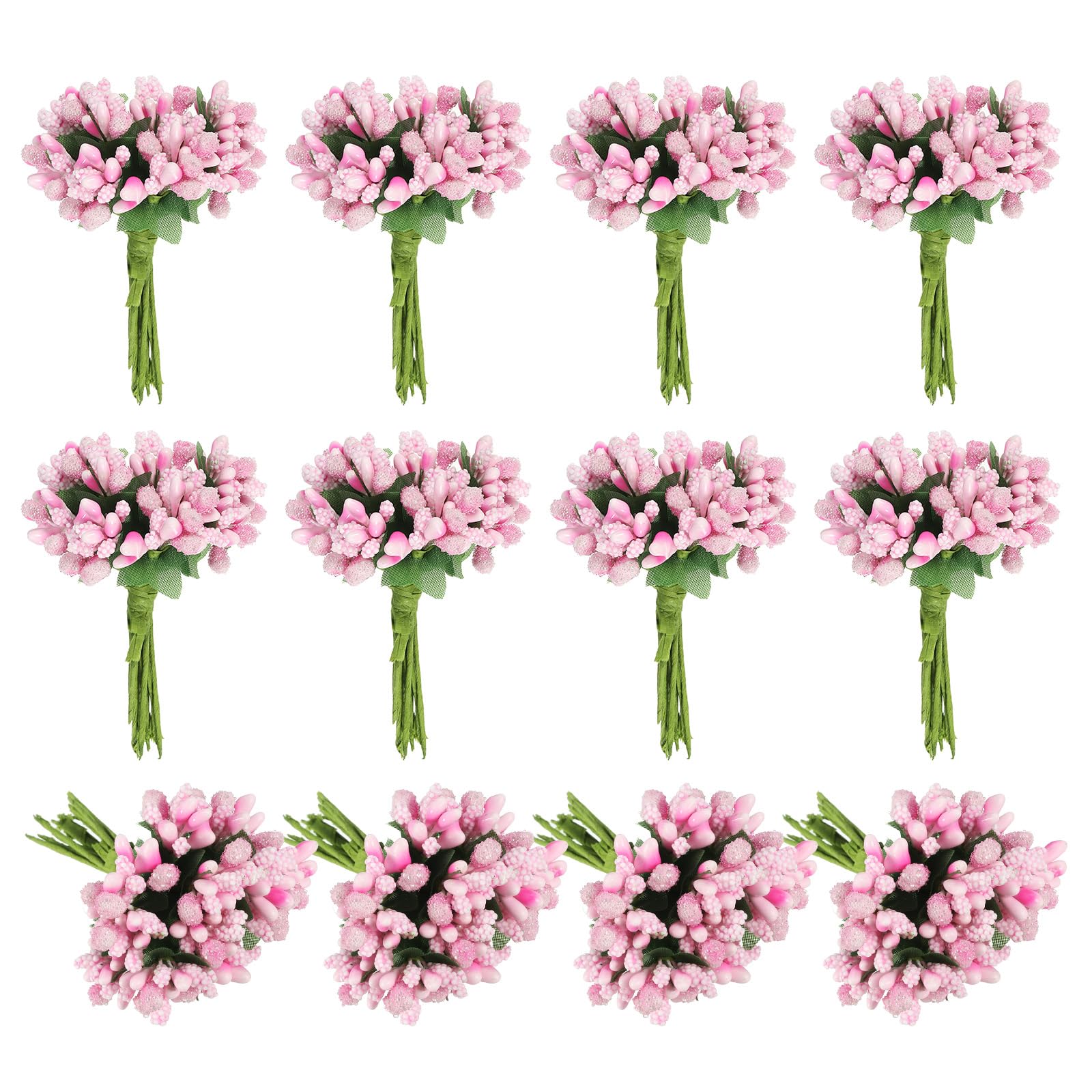 PATIKIL Mini Artificial Pip Berry Picks Bunch, 144Pcs Fruit Flower Stamens for Craft DIY Wreaths Wedding Floral Arrangements Decoration, Pink