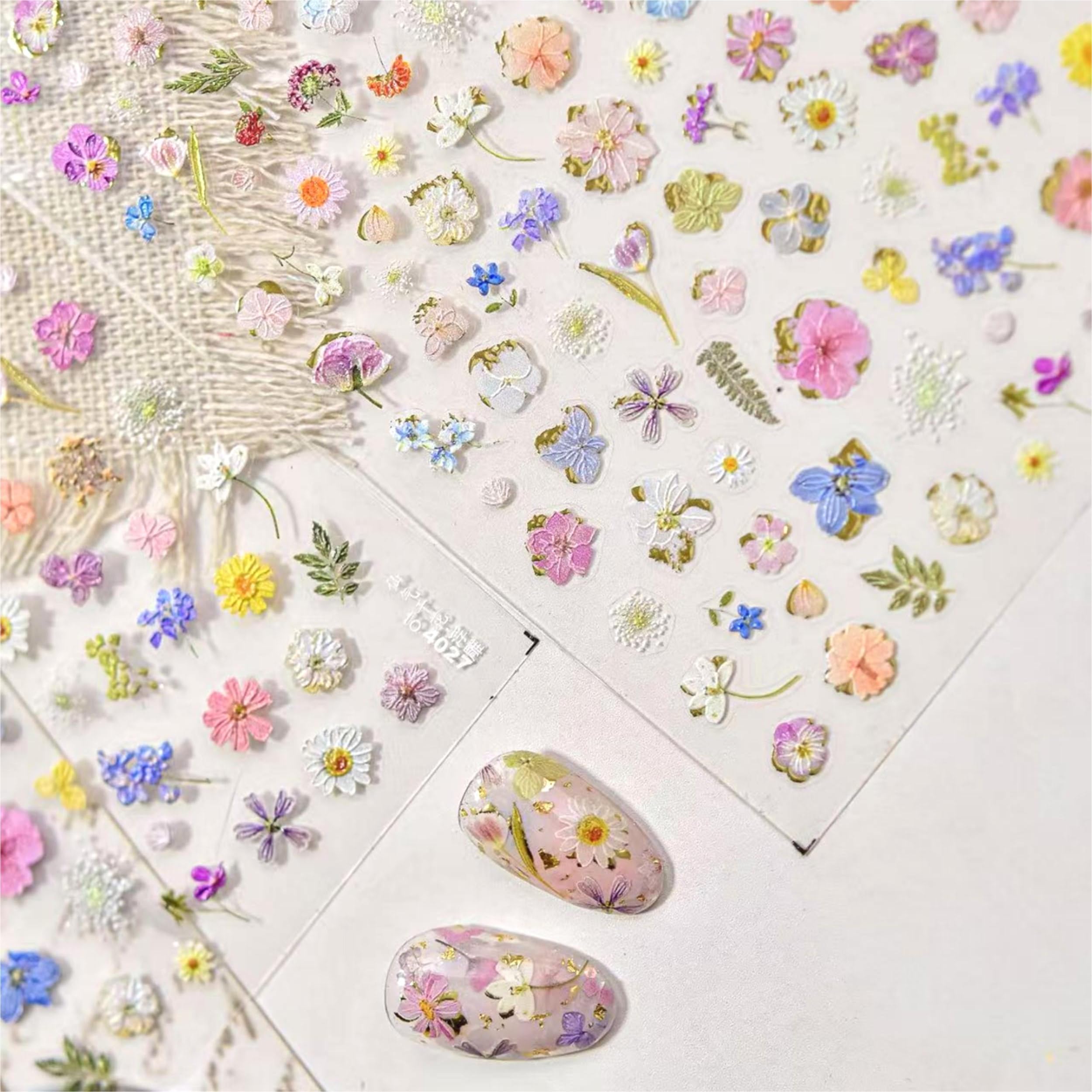 Photo 1 of Dedyel Dried Wildflowers Nail Stickers 5D Embossed Wildflower Nail Stickers Spring Summer Red Yellow Blue White Flower Design Nail Art Decoration for Women Girls Kids