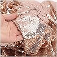 LQIAO Shimmer Champagne Gold Sequin Fabric by The Yard Two Way Stretch Spandex Embroidered Mesh African Lace Sequin Fabric for Dress Sewing