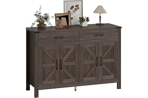 HOMCOM Sideboard Buffet Cabinet, 47" Kitchen Storage Cabinet with 2 Drawers and Adjustable Shelves, Farmhouse Sideboard, Dark
