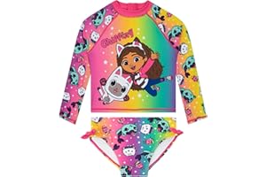 DreamWorks Gabby’s Dollhouse Girls Swimsuit, Pandy Paws Kids Swimsuit, Bathing Suit with Bows, Two Piece Bathing Suits