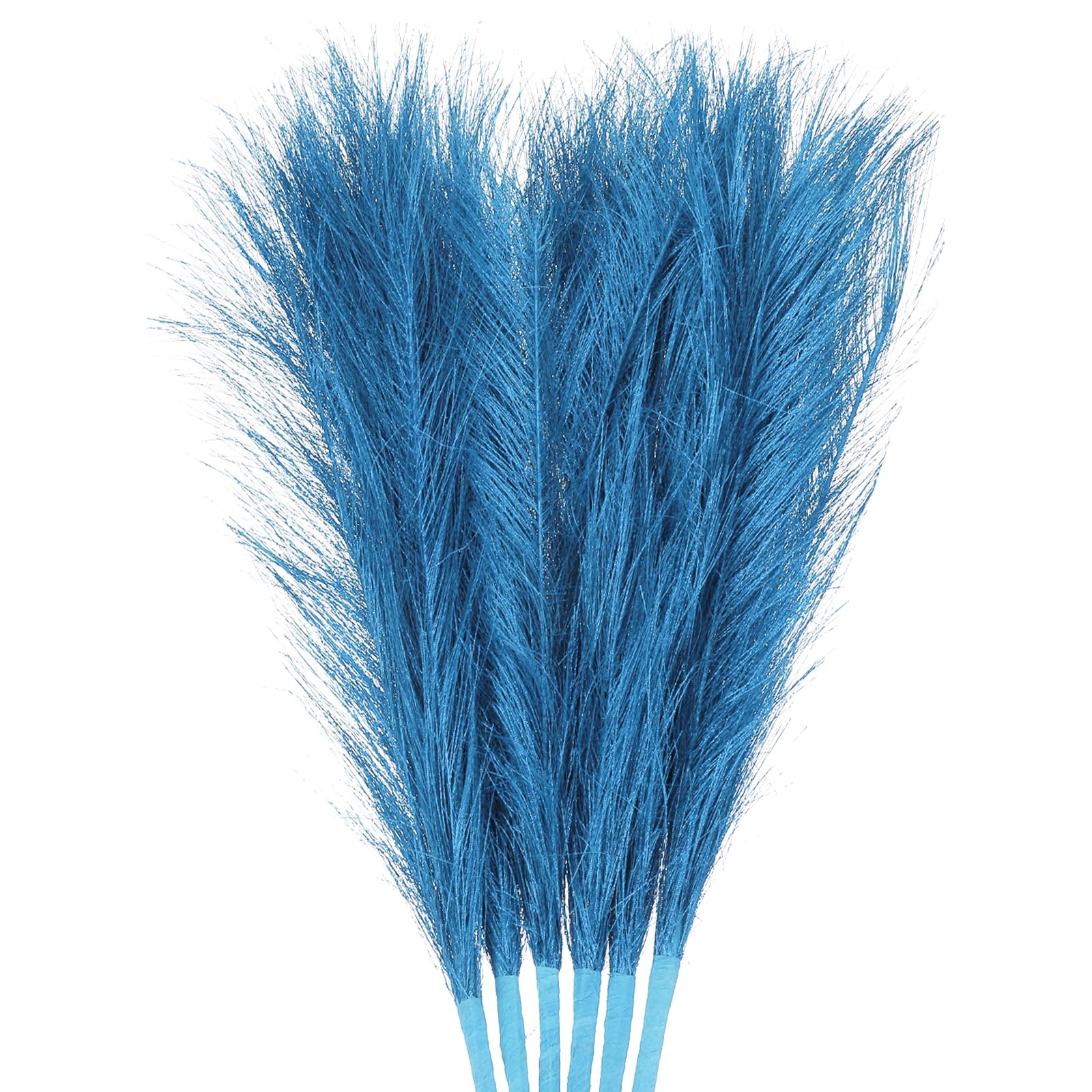 Uxcell 6Pcs Faux Pampas Grass Small 45cm/17.7" Fake Fluffy Pampas Grass 7 Branches Artificial Vase Filler for Home Office Vase Wedding Decoration Blue