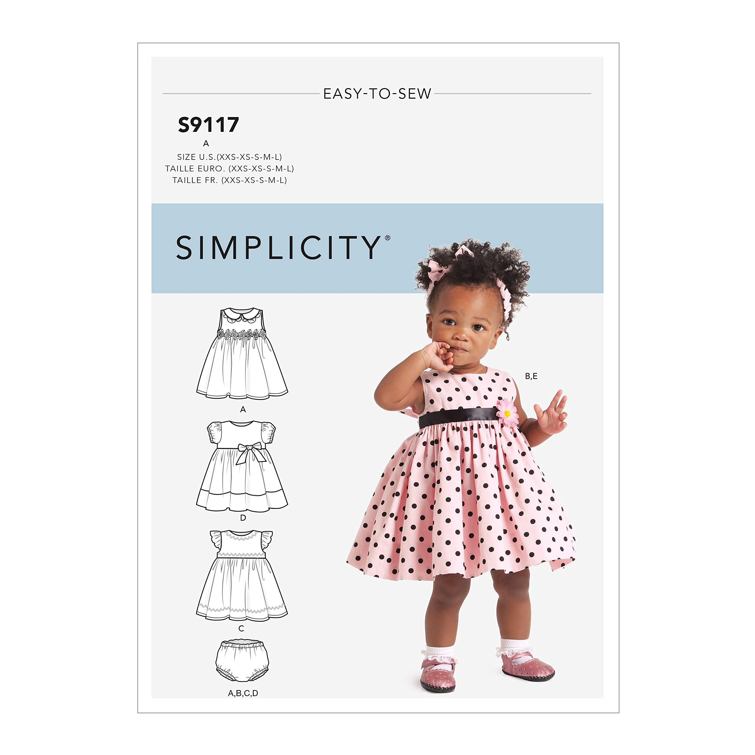 Simplicity Sewing Pattern SS9117A Babies' Dresses, Panties & Headband