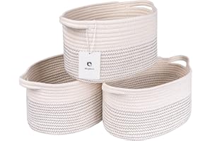 laughbird Closet Organizers and Storage Toy Bin Woven Cube Shelf Storage Basket for Gifts Empty Bins for Closet Shelving Storage&Organizing, Cotton Rope Baskets Bins Toy’s Storage,3 Packs White/black