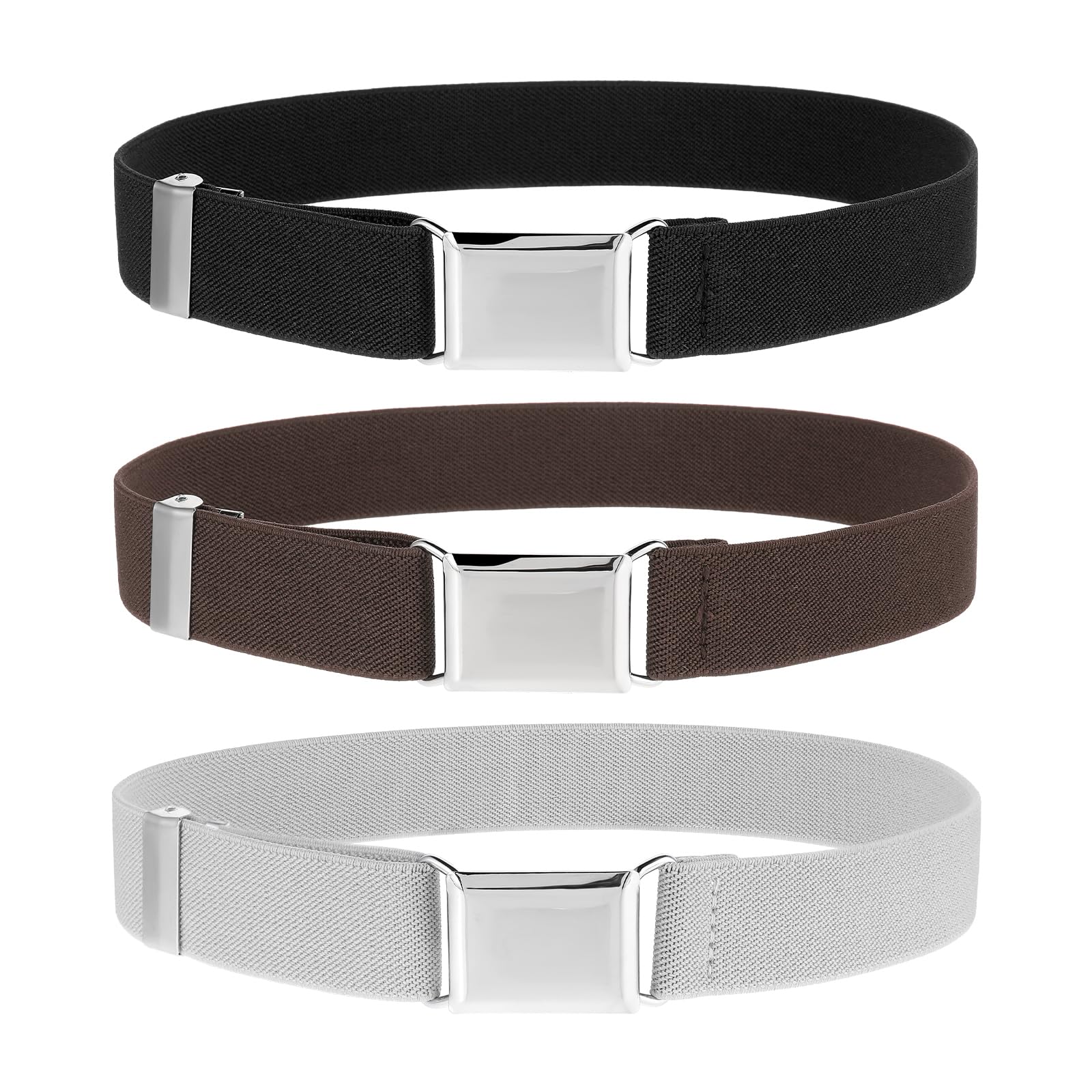 Photo 1 of 3 Pcs Kids Belt Magnetic Toddler Belt Adjustable Elastic Belts Boys Girls Fashion Stretch Belts with Silver Buckle Waistband for Children's Jeans, Shorts & Trousers, Uniform, Black, White, Coffee