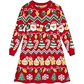 Funnycokid Little Girls Christmas Dress Xmas Knitted Sweater Dress Long Sleeve 2-11Y