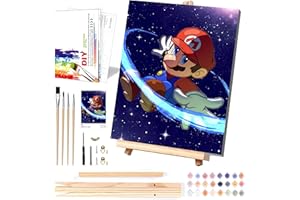 KOJEFCV Cartoon Paint by Numbers Kit for Kids with Framed Canvas - with Wooden Easel, Easy Kids Paint by Number Kits Age 8-12, DIY Acrylic Oil Painting Kits with 4 Wooden Brushes Nice Gift Box (12x16 inch)