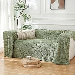 PU MEI Sage Green Fleece Throw Blanket for Couch