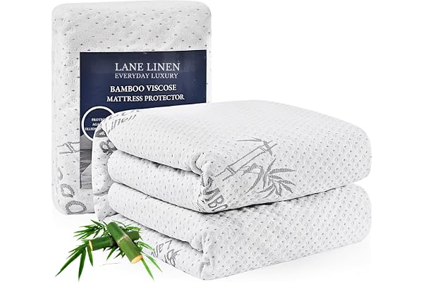 Lane Linen Waterproof Mattress Protector Queen Size, Bamboo Mattress Cover 200 GSM, Fits 17 Inches Deep,Soft & Breathable, Fi
