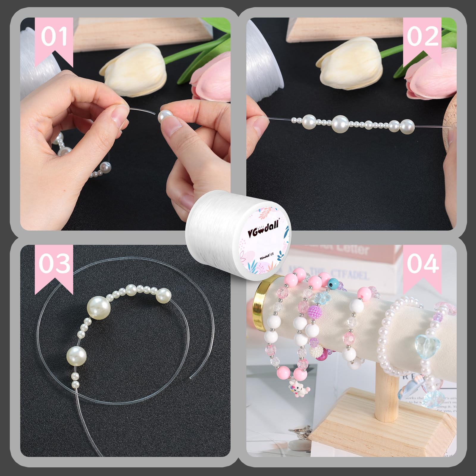 VGOODALL White Rattail Elastic String Roll, 100m/328Ft. Stretchy Bracelet String Crystal Stretchy Bead Cord for Jewelry Making Bracelet Making