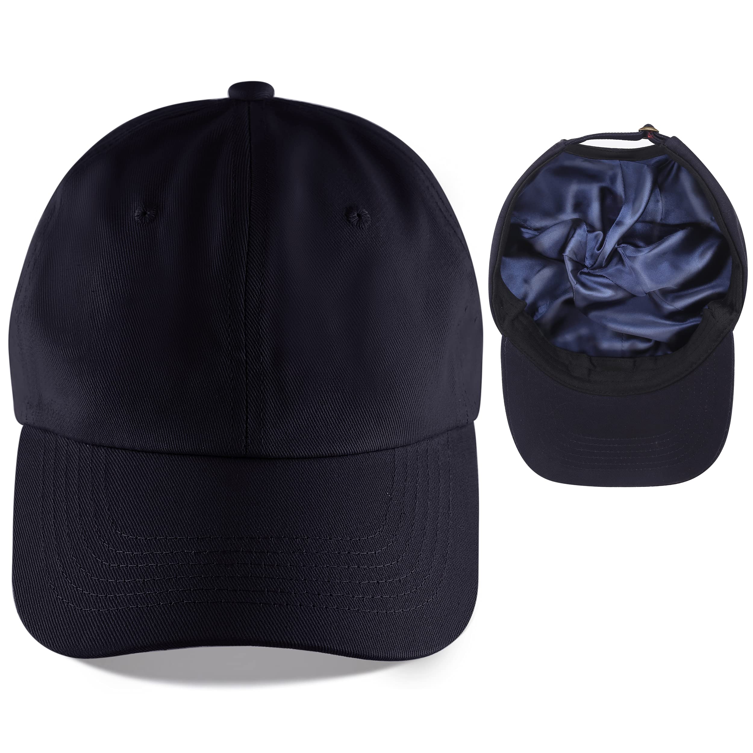 leotruny Baseball Cap Satin Lined: Silk Lining Help Prevent Frizz Breakage - Sport Adjustable Hat for Women, C03-navy, 6 7/8-7 3/8