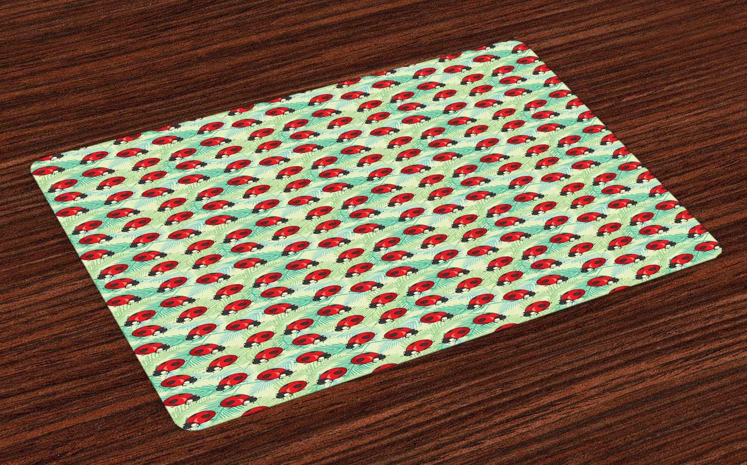 Amazon.com: Ambesonne Ladybug Place Mats Set of 4, Spring Bugs on Tropical Leaves Exotic and Green Fern Foliage, Washable Fabric Placemats for Dining Room Kitchen Table Decor, Vermilion Pale Green and Black: