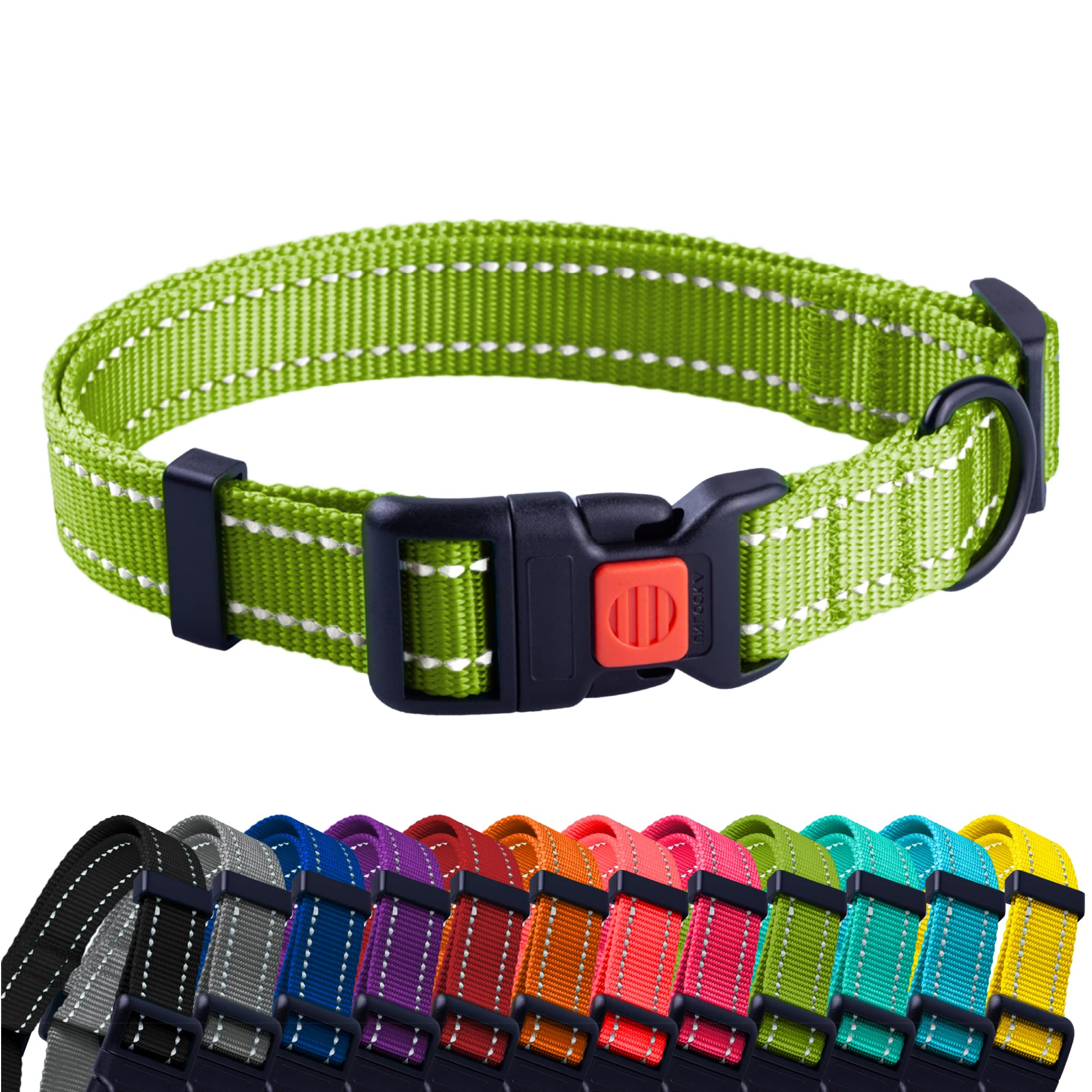 CollarDirect Reflective Dog Collar for a Small, Medium, Large Dog or Puppy with a Quick Release Buckle - Boy and Girl (Lime Green, 18''-26'')