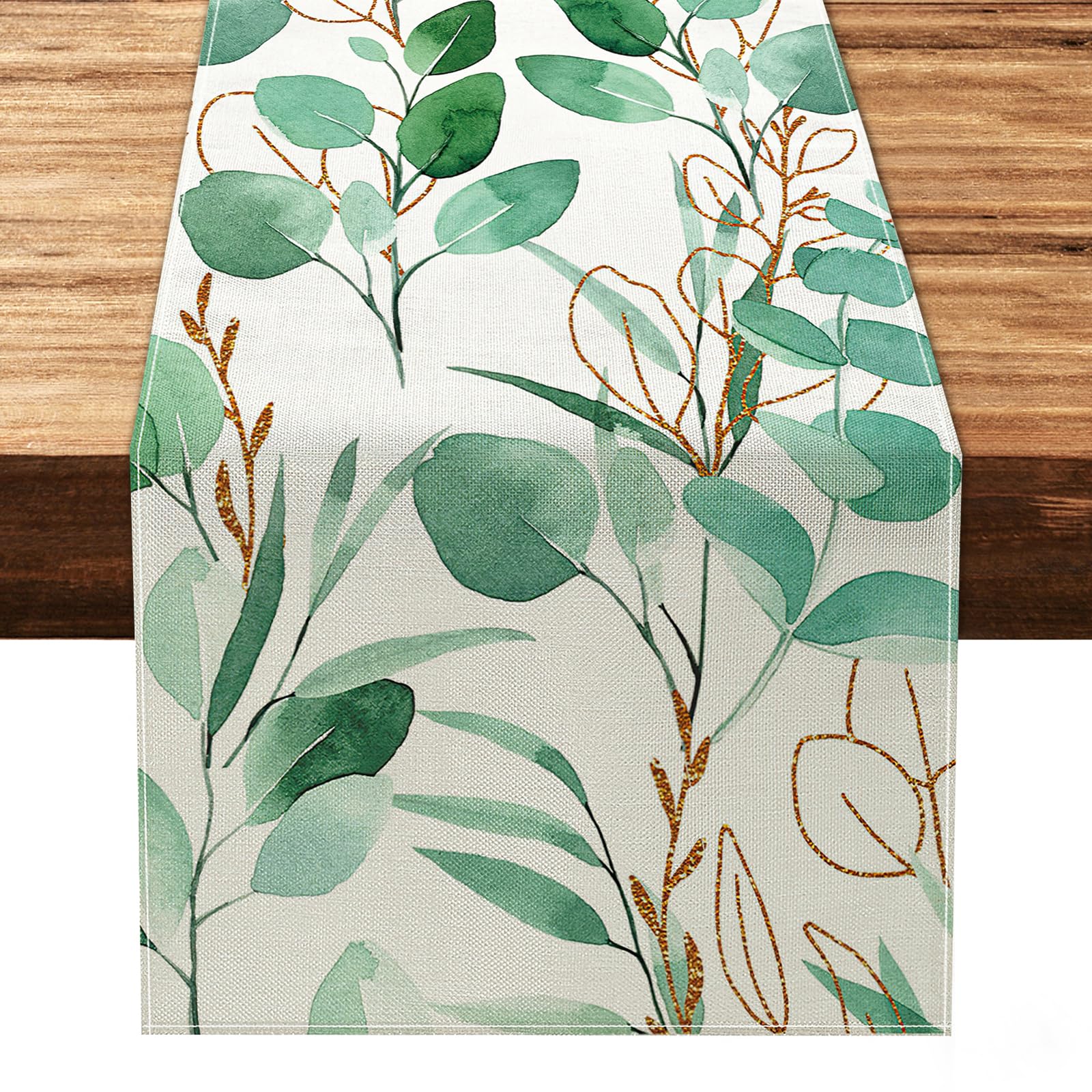 Weldomcor Green Leaves Table Decoration - Rustic Farmhouse Table Runner for Bohemian Kitchen - 32x183 cm