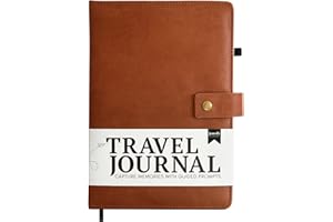 Jamsify Studios Travel Journal with Prompts (Hardcover) 2nd Edition - Vegan Leather Adventure Essential - 2-Page-A-Day Travel