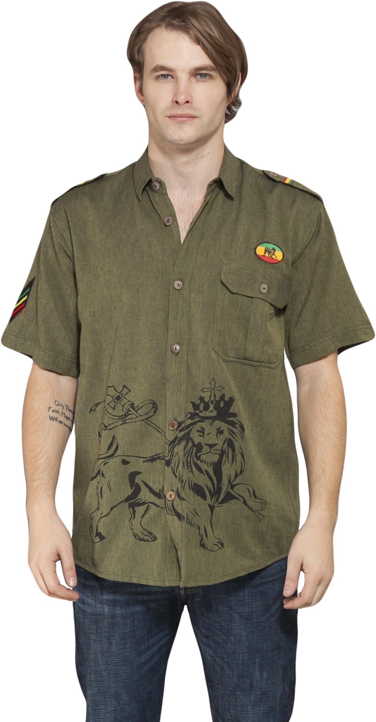 Men's Rasta Reggae Lion Print button shirt