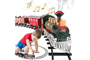 ATLASONIX Electric Train Set for Kids Ages 4-8 - Battery-Powered Train Set with Lights & Sounds, Steam Locomotive Engine, Horses & Tracks - Classic Railway Toy Gift for Boys & Girls, Toddler Train Playset