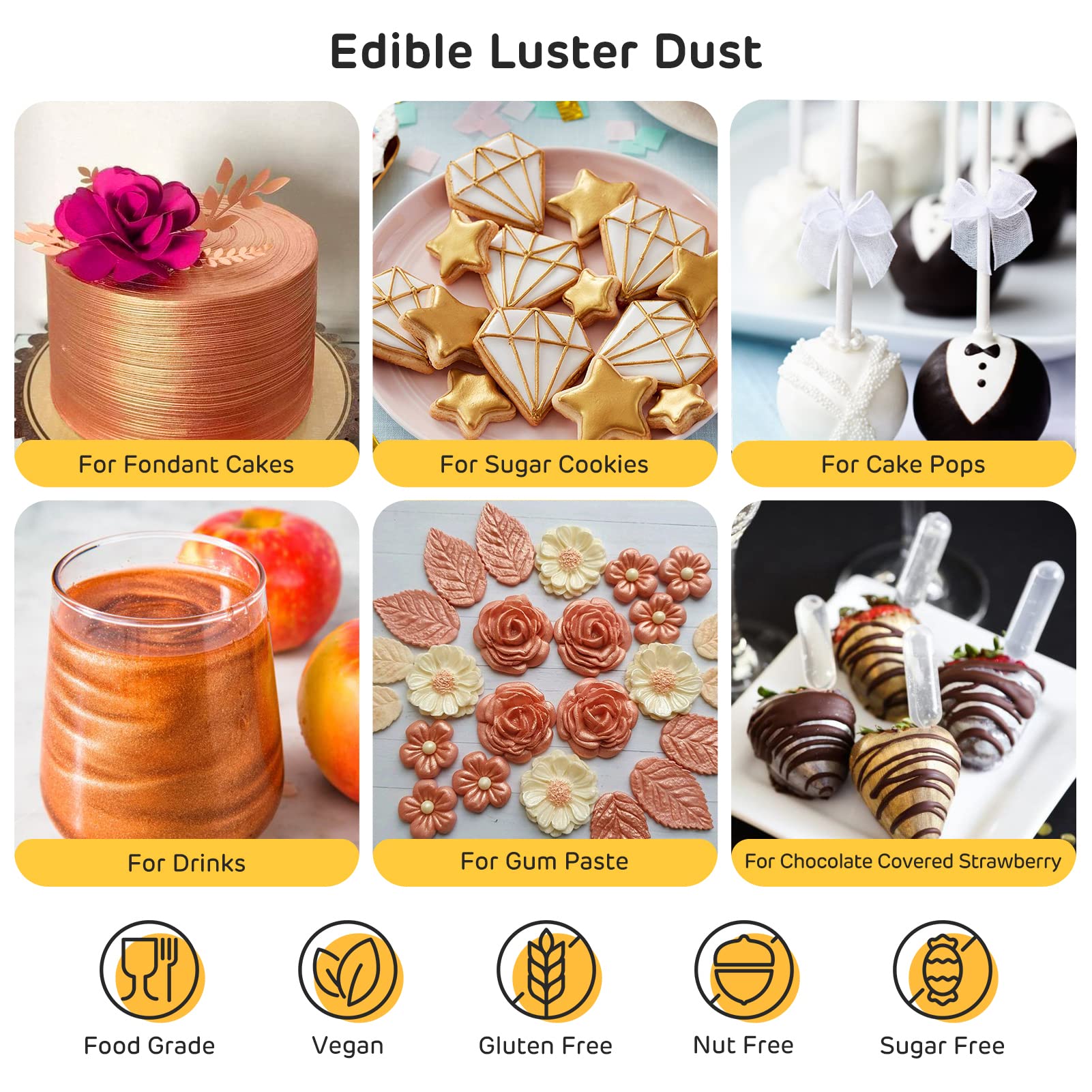 Nomeca Edible Luster Dust, 8 Grams Food Grade Gold Cake Dust Metallic Shimmer Christmas Food Coloring Powder for Cake Decorating, Baking, Fondant, Gumpaste, Chocolate, Candy, Drinks, Cookies - Gold