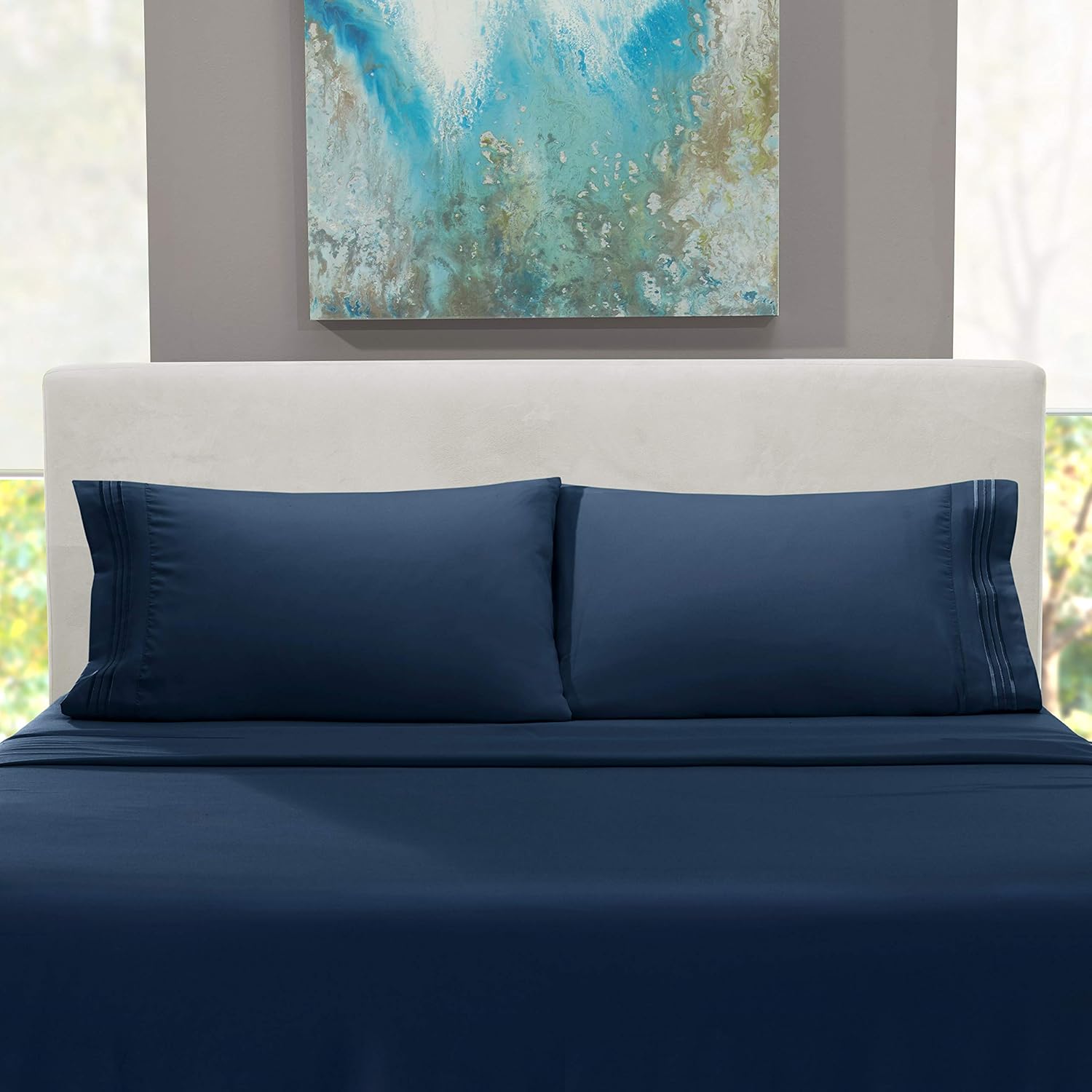 Nestl Luxury Queen Sheet Set - 4 Piece Extra Soft 1800 Microfiber-Deep Pocket Bed Sheets with Fitted Sheet, Flat Sheet, 2 Pillow Cases-Breathable, Hotel Grade Comfort and Softness - Navy Blue: Home & Kitchen