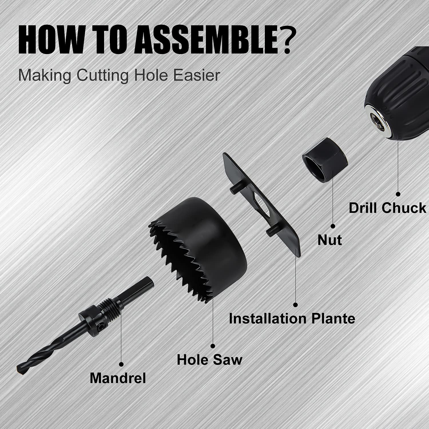 KATA Hole Saw Set 20PCS Hole Saw Kit with 3/4"-6"(19-152mm) 13PCS Saw Blades, 2 Mandrels, 3 Drill Bits, 1 Installation Plate, 1 Hex Key, Ideal for Soft Wood, Plywood, Drywall, PVC: Industrial & Scientific