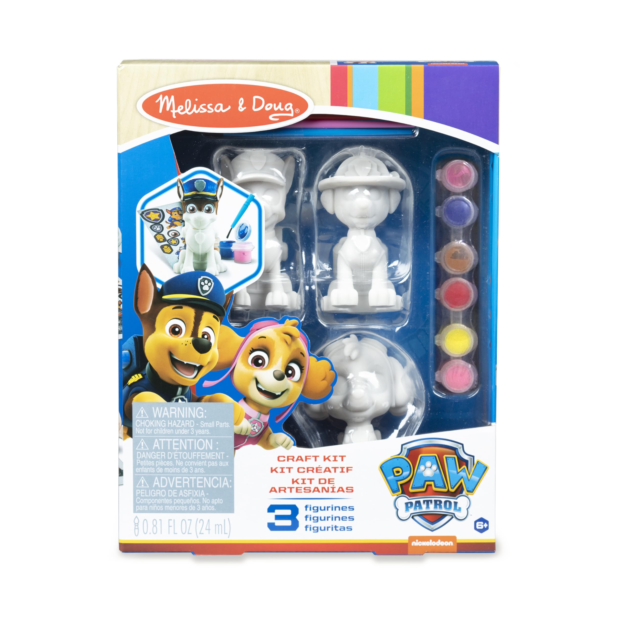 Melissa & Doug PAW Patrol Craft Kit - 3 Decorate Your Own Pup Figurines for Boys and Girls, PAW Patrol Painting Set, Activity for Birthday Parties, Ages 6+