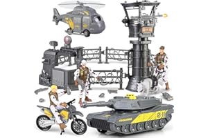 BODERAM Military Base Toys Set,Military Vehicles Helicopter Tank Toys,Army Men Soldier Action Figures and Weapon Gear Accessories Military Combat Motorcycle Toys for Kids Boys Age 3+