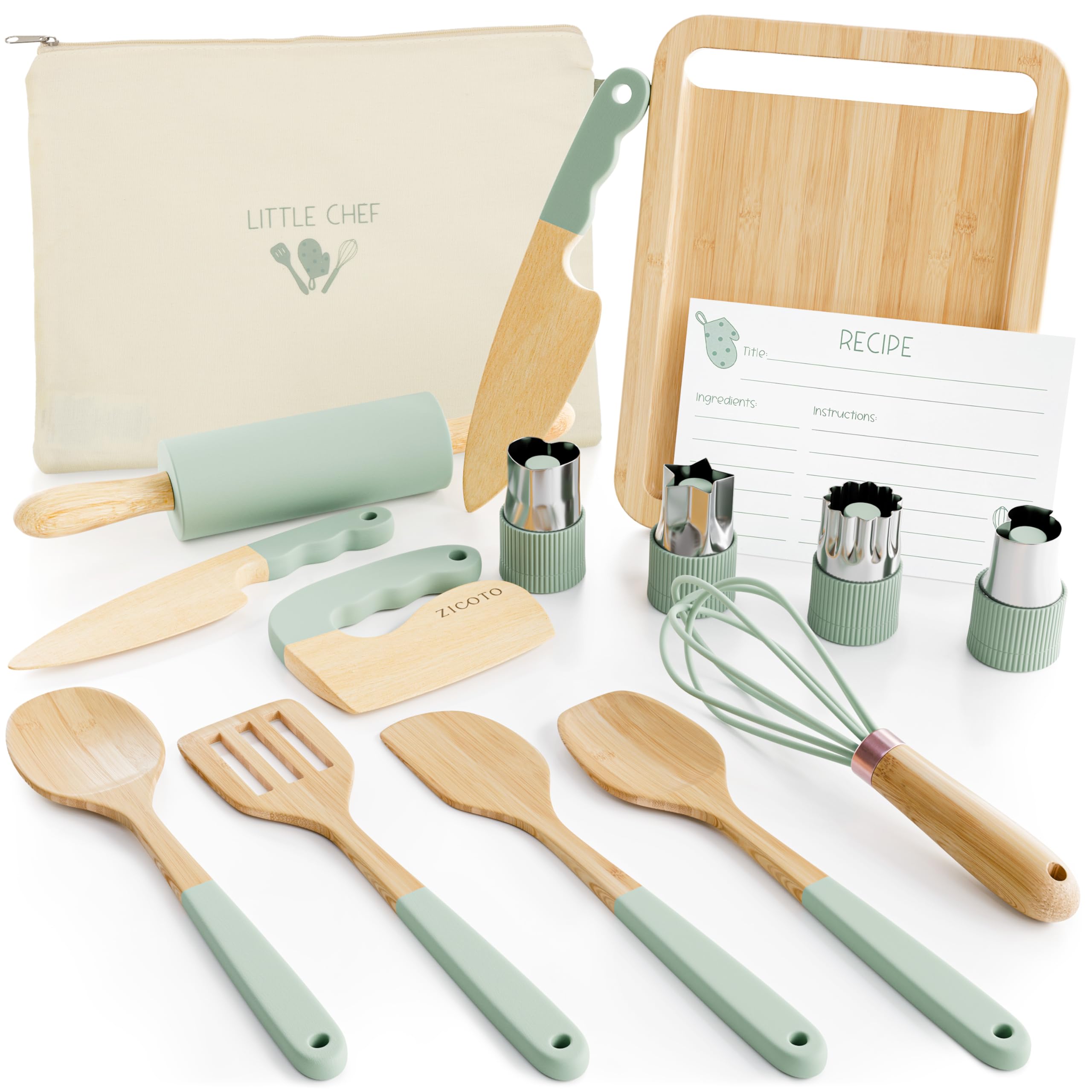 Photo 1 of Wooden Cooking & Baking Set for Kids - Safe & Real Kitchen Tools Give Toddlers a Fun Cooking Experience - Durable Utensils are Perfect for Gifting to Create Lasting Family Memories