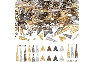 CRAFTYMELODY 520 Pcs Long Flower Bead Caps 14 Styles Iron Cones Filigree Bead End Caps Hollow Tibetan Spacer Beads Bulk for B