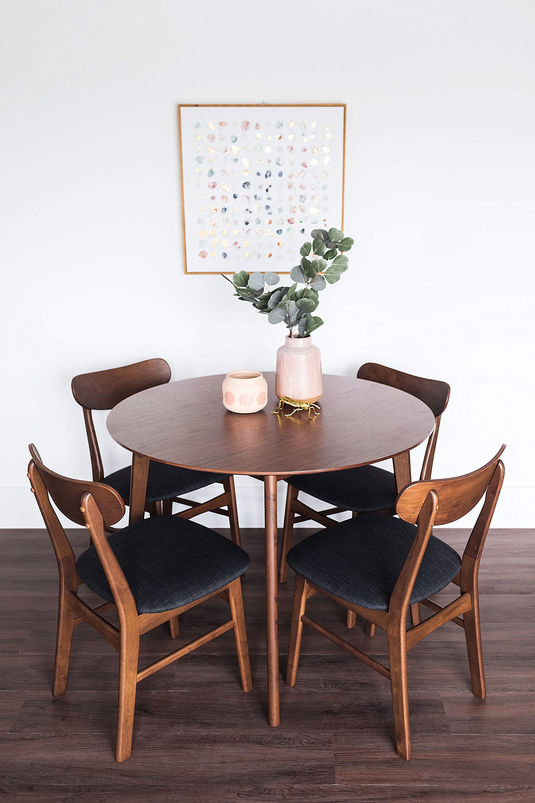 Edloe Finch 5 Piece Round Dining Table Set for 4, Walnut Top Pricepulse