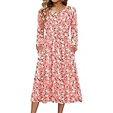 Zeagoo Long Sleeve Dresses for Women 2026 Fall Winter Casual Flowy A-Line Boho Midi Party Long Dress with Pockets