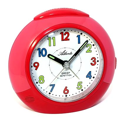 Atlanta Kinderwecker Mädchen ohne Ticken Rot Pink Analog - 1708-1