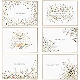 52-pack Floral Thank You Cards Bulk with Kraft Envelopes & Matching Stickers, 3.5x5 Inches, 6 Wildflower Designs | Perfect for Weddings, Baby & Bridal Showers, Graduations & Birthday