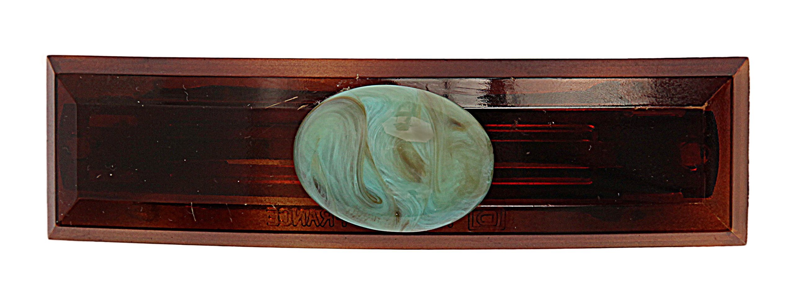 Caravan French Beveled Automatic Barrette Decorated with Turquoise Bead