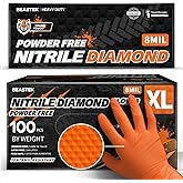Beastek Nitrile Disposable Gloves, 8Mil Latex & Powder Free Chemical Resistant Heavy Duty Cooking Diamond Glove Orange 100Pcs