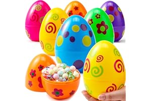 JOYIN 6 Pcs Jumbo Printed Easter Eggs, 6 Inches Giant Plastic Eggs Fillable for Easter Themed Hunt Basket Stuffers Fillers Fi