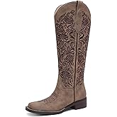 GPXGPX Women's Embroidered Cowboy Boots Knee High Cowgirl Riding Boots Low Block Heel Comfortable Pull On Western Square Toe Tall Boots