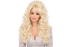 Long Blonde Curly Wig with Bangs for Women Retro Country Diva Costume Wig | Big Blonde Country Singer Look with 24" Curls, Hi