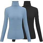 Herou 2 Pack Womens Long Sleeve Turtleneck Slim Fitted Lightweight Casual Active Layer Tops Shirts