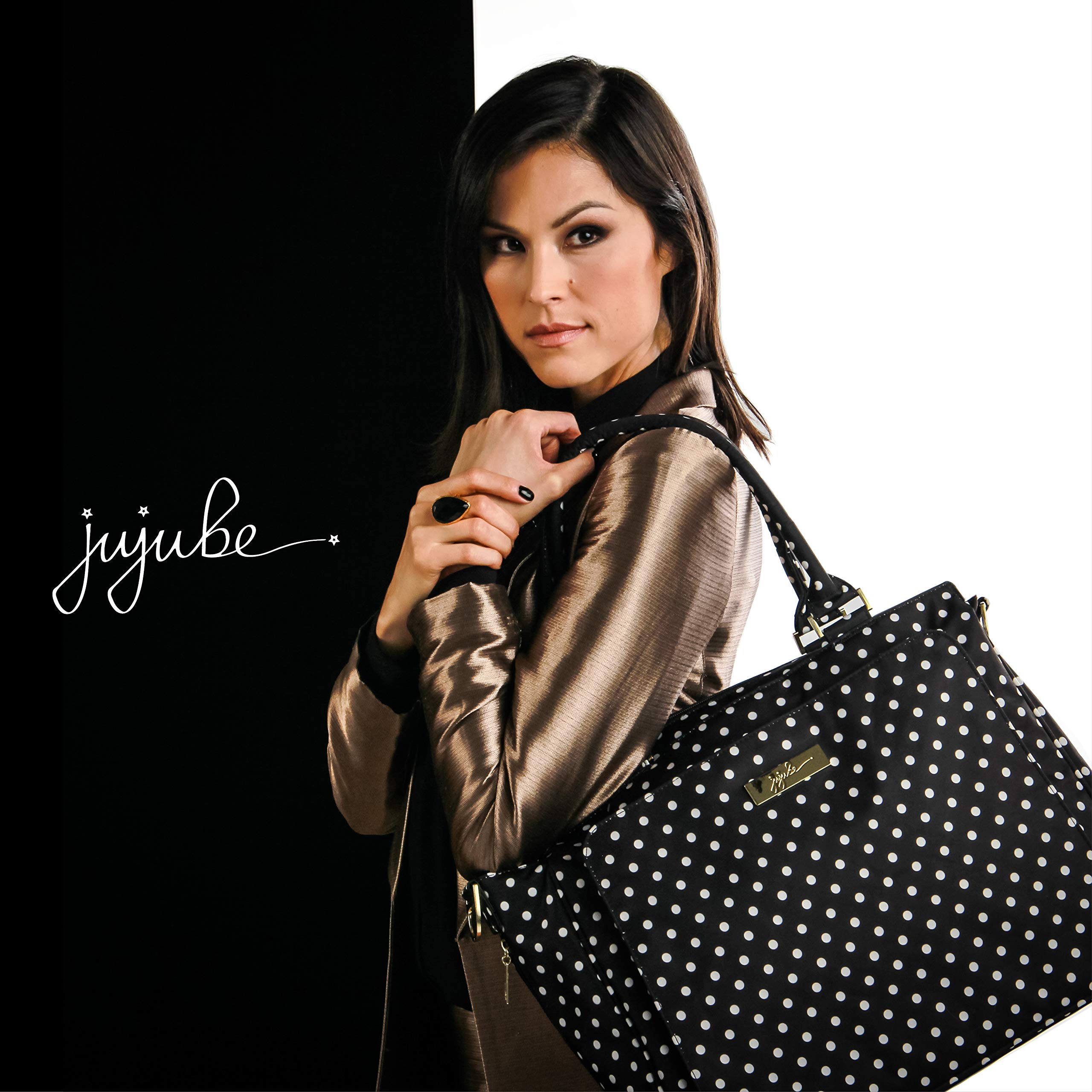 JuJuBe Be Classy Structured Multi-Functional Multi-Functional Diaper Bag/Purse, Legacy Collection - The Duchess - Black with White Polka Dots