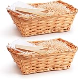 woodluv Set of 2 Wicker Gift Hamper Baskets with Ribbon Shredded Paper view 2