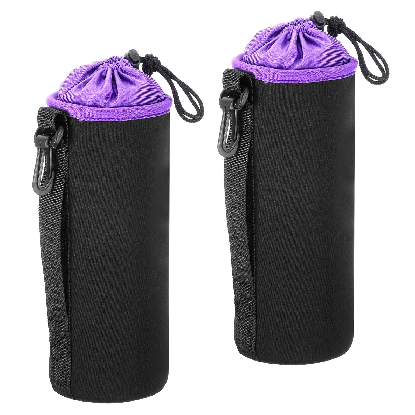 PATIKIL Camera Lens Bag, 2 Pcs 3.7" ID x 9.8" H Cylindrical Drawstring Lens Pouch with Thick Protective Neoprene, Lens Case for DSLR Camera Lens, Water Coffee Cups Black, Purple