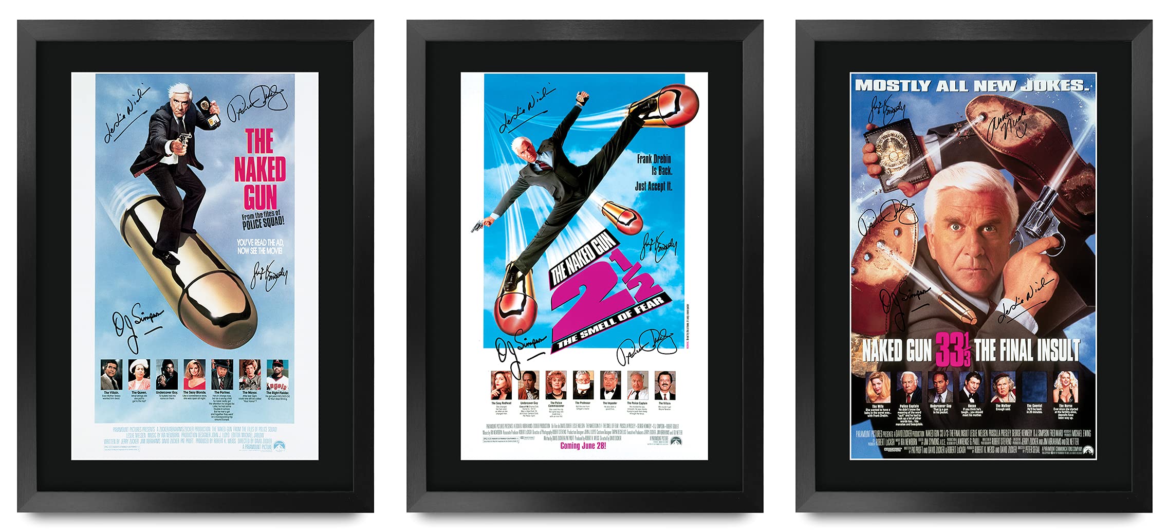 HWC Trading FR A3 The Naked Gun Collection Leslie Nielsen Gifts Printed Poster Signed Autograph Picture for Movie Memorabilia Fans - A3 Framed